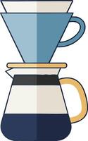 Pour over coffee maker brewing coffee with blue dripper and beige handle in minimalist style illustration vector