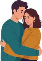 Loving couple embracing each other warmly in cozy sweaters expressing affection and intimacy in modern relationship illustration vector