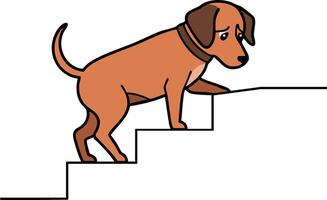 Brown dog walking down stairs with sad expression illustration in simple style vector