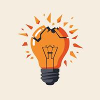 Broken orange light bulb exploding with bright shards illustration creative idea concept vector