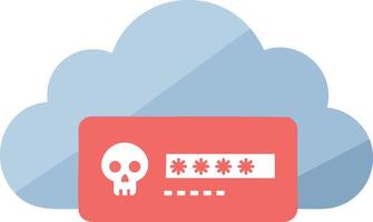 Cloud computing security threat symbol with skull and password protection illustration for data breach and cyber attack concepts vector