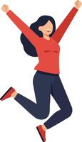 Woman jumping with joy wearing red sweater and dark pants illustration in portrait orientation vector
