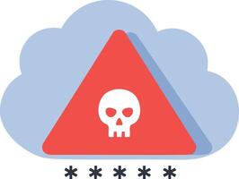 Cybersecurity threat warning with skull symbol and cloud background illustration for data protection and malware alert vector