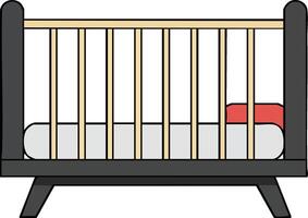Baby crib with wooden rails and mattress in simple modern style nursery furniture illustration vector