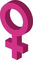 Female gender symbol icon in bright magenta color isometric style illustration for gender representation and feminism concepts vector