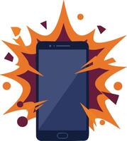 Smartphone with bursting orange and purple explosion graphic illustration for technology design elements vector
