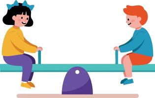 Children playing on seesaw playground equipment bright colorful illustration vector