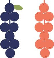 Blackcurrant and Redcurrant Illustration of Berries on Stems with Leaf in Simple Style vector