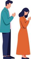 Couple standing side by side praying with calm expressions in simple flat style illustration vector