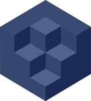 Geometric hexagonal cube shape with interlocking cubes in dark blue illustration for design and technology concepts vector