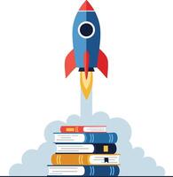Rocket Launching From Stack of Books Concept for Education and Learning Growth Illustration vector