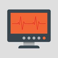 Heartbeat monitor screen with red pulse line on orange display illustration of medical equipment for health monitoring vector