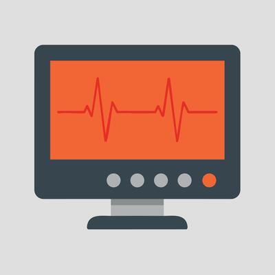 Heartbeat monitor screen with red pulse line on orange display illustration of medical equipment for health monitoring
