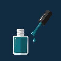 Nail polish bottle with brush and teal color drop on dark background illustration square format vector