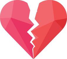 Broken heart symbol in pink and red geometric low poly style illustration for emotional and relationship concepts vector