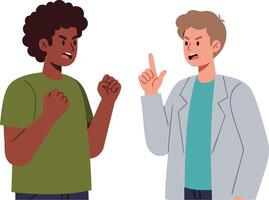 Two men in argument with expressive gestures and intense emotions illustration vector