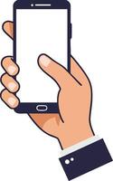 Hand holding smartphone with blank screen illustration in business style for communication and technology concepts vector