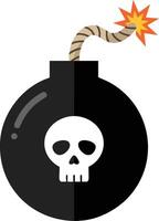 Cartoon black bomb with lit fuse and white skull symbol illustration for danger and explosion concepts vector
