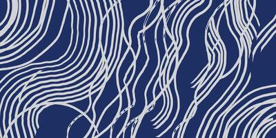 Hand drawn brush lines scattered and disorganized water waves and ripples pattern in white and blue, Japanese and tribal wood carving, experimental weaving texture background for textile vector