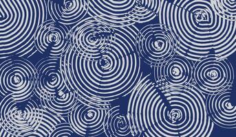 Hand drawn brush lines abstract water with waves circle from raindrops pattern in white and indigo blue, Japanese and ethnic wood carving, engraving texture background vector