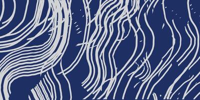 Hand drawn brush lines scattered and disorganized water waves and ripples pattern in white and blue, Japanese and tribal wood carving, weaving texture background for textile, carpet vector