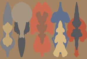 Hand drawn abstract strange cute colorful imaginary foliage shapes background, tribal and ethnic block print simple and creative graphic for textile, decoration, carpet vector