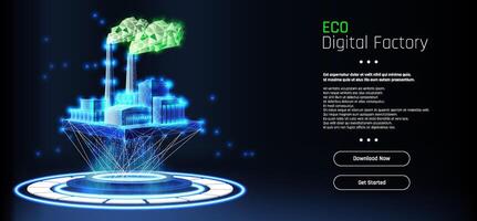 Digital factory concept showcasing eco-friendly technology for sustainable manufacturing processes and innovation. vector