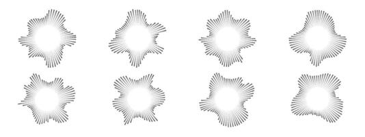 A set of burst ray equalizers . Radial sound, frequency sound waves . Musical symbol, voice graph signal, circular sound waves . radial spectrum. vector