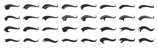 A set of calligraphic strokes to emphasize Swoosh in retro style. Sports symbol typography font, typographic elements. tail letters for baseball, soccer design. vector