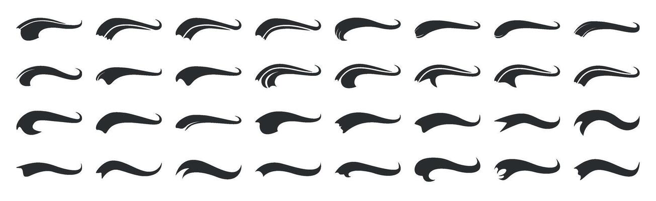 A set of calligraphic strokes to emphasize Swoosh in retro style. Sports symbol typography font, typographic elements. tail letters for baseball, soccer design.