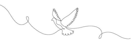 One continuous line of flying white dove. Symbol of peace, hope and freedom. Single line editable drawing. vector