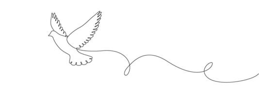 One continuous line of flying white dove. Symbol of peace, hope and freedom. Single line editable drawing vector