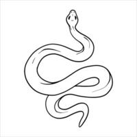 Black and white line drawing of snake. illustration of a snake Pen and Ink Drawing. Sketch animal illustration. Minimal black and white line art design. Hand Drawn outline of snake. EPS10 vector