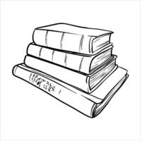 Black and white line drawing of a stack of four books. Hand drawn black and white illustration of books. Minimalistic sketch Book Stack in line art style vector