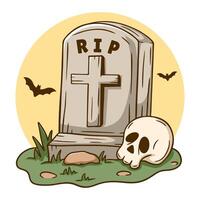 Grave stone with a cross and a skull on it vector
