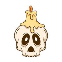 Cartoon skull with a candle on top of it vector