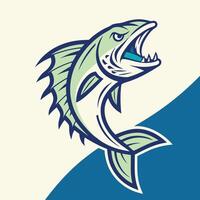 Stylized Barracuda Fish Jumping with Open Mouth Illustration on Split Background vector