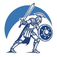 Spartan warrior wielding sword and shield in a dynamic pose illustration vector