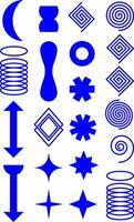 A collection of blue abstract geometric shapes on a transparent background vector