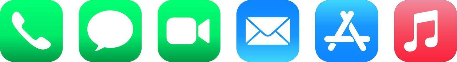 Set icons for iOS apps including Phone, Messages, FaceTime, Mail, App Store, and Music vector