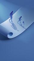 Father's Day vertical illustration of a father and child kicking a ball on a scroll vector