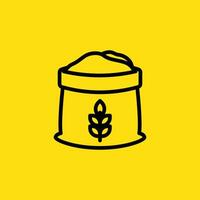 An illustration of a bag of grain with a wheat stalk symbol against a yellow background can be used to represent farming or food. vector