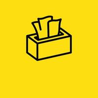 A yellow tissue box is depicted with tissues coming out of it, often used to wipe a nose or clean a surface. vector