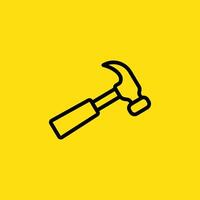 A simple black outline shows a hammer against a solid yellow backdrop, ideal for representing construction or DIY. vector