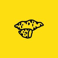 A bold outline of two sweet potatoes is displayed against a yellow background, perfect for recipe illustrations. vector