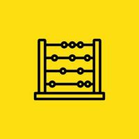 A black outline drawing of an abacus with beads is displayed against a bright yellow background, showing a math tool for counting. vector