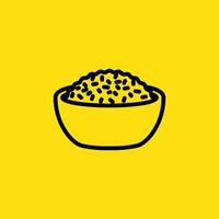 A bowl filled with food is depicted in simple black outline style over a bright yellow background, perfect for icons or illustrations. vector