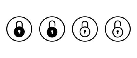 Lock and unlock icon on circle line. Security padlock, privacy protection sign symbol vector