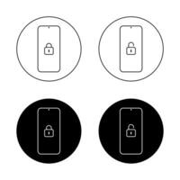 Lock and unlock on smartphone icon on black circle. Security phone sign symbol vector