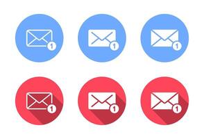 Message envelope notification icon set with long shadow. Email, mail sign symbol vector